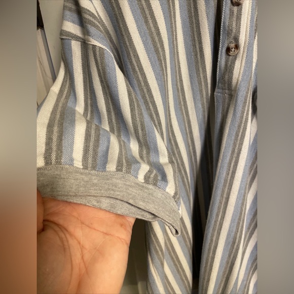 Safe Harbor Polo Shirt Mens Large Blue Golf Stretch Band SS Barcode Stripe - Picture 4 of 9